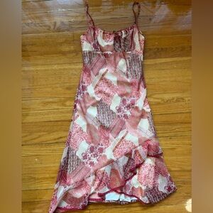 Y2K Red Patchwork Slip Dress with Spaghetti Straps